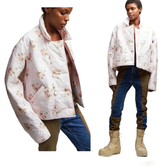 NWOT $689 Rentrayage Melba Floral Quilted Rose Bomber Jacket - Grandma Recycled - Picture 1 of 12